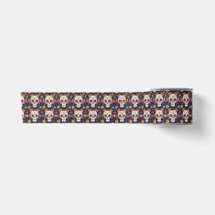 Colourful day of the dead sugar skull seamless pat satin ribbon