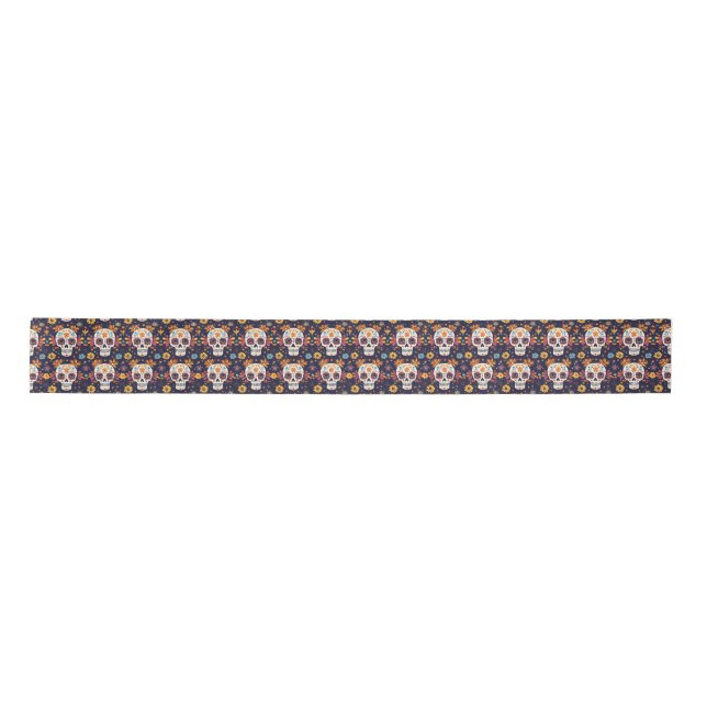 Colourful day of the dead sugar skull seamless pat satin ribbon (Front)