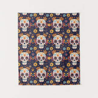 Colourful day of the dead sugar skull seamless pat tapestry