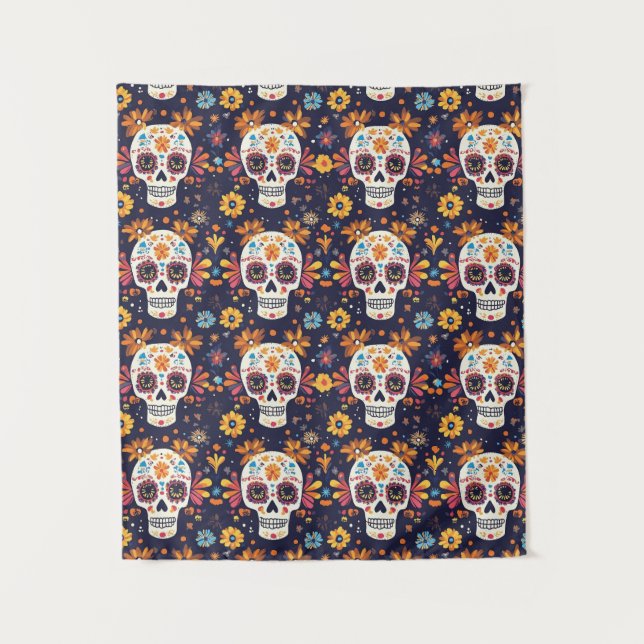 Colourful day of the dead sugar skull seamless pat tapestry (Front)