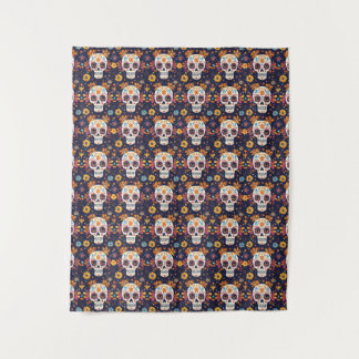 Colourful day of the dead sugar skull seamless pat tapestry