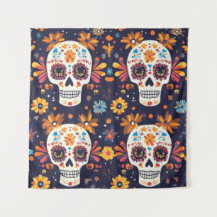 Colourful day of the dead sugar skull seamless pat tapestry