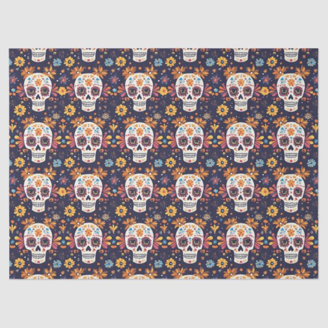 Colourful day of the dead sugar skull seamless pat tissue paper (Front)