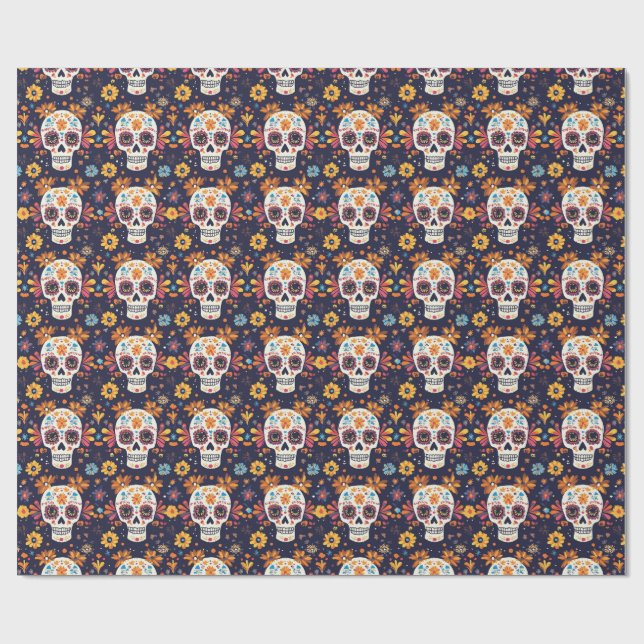 Colourful day of the dead sugar skull seamless pat wrapping paper (Flat)