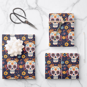 Colourful day of the dead sugar skull seamless pat wrapping paper sheet