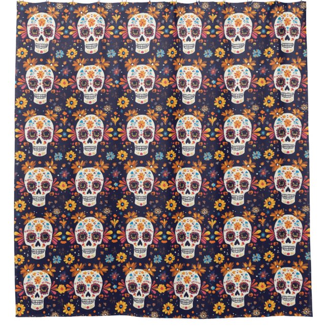 Colourful day of the dead sugar skull shower curtain (Front)