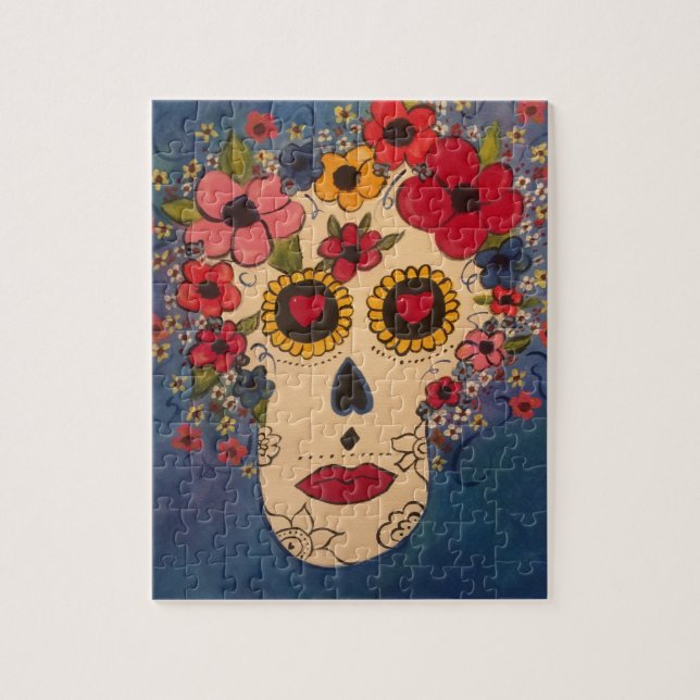 Colourful Day of the Dead Sugar Skull With Flowers Jigsaw Puzzle (Vertical)