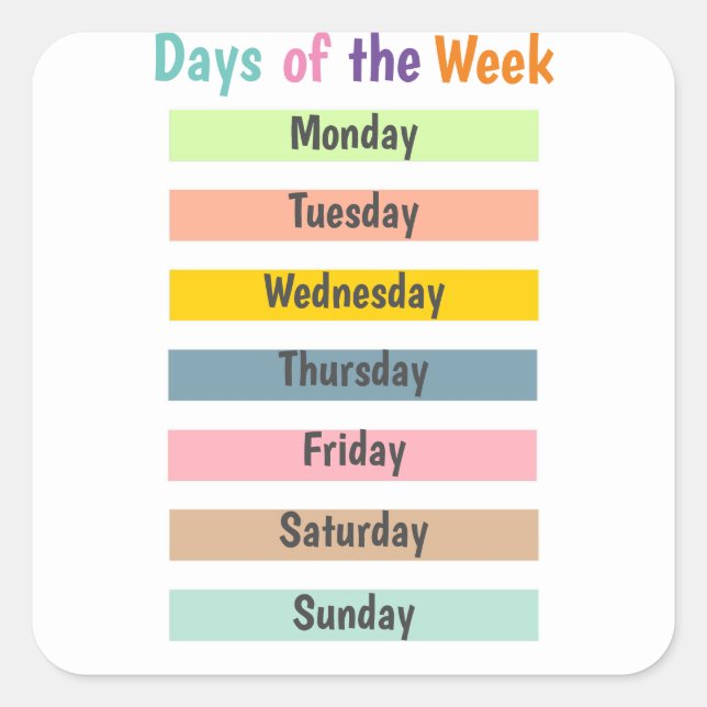 Colourful Days of the Week Square Sticker (Front)