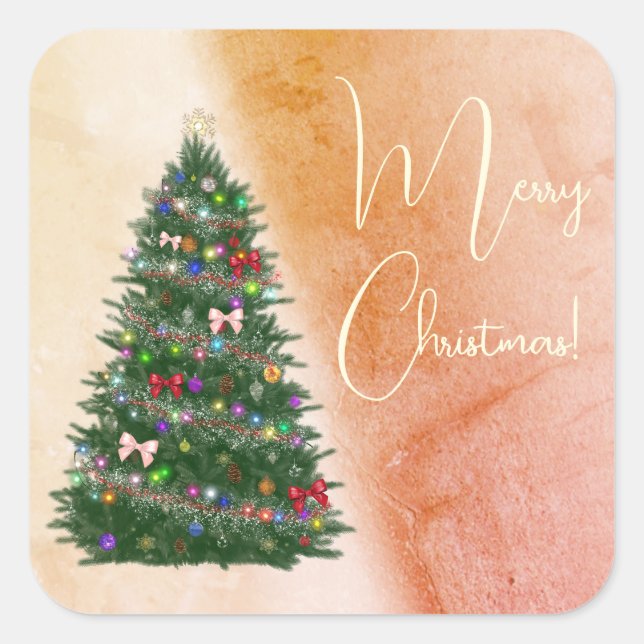 Colourful decorated christmas tree  square sticker (Front)
