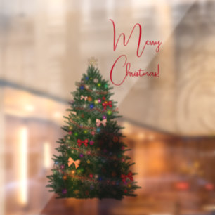 Colourful decorated christmas tree  window cling