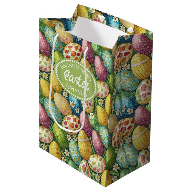 Colourful Decorated Easter Eggs ID1012 Medium Gift Bag (Front Angled)