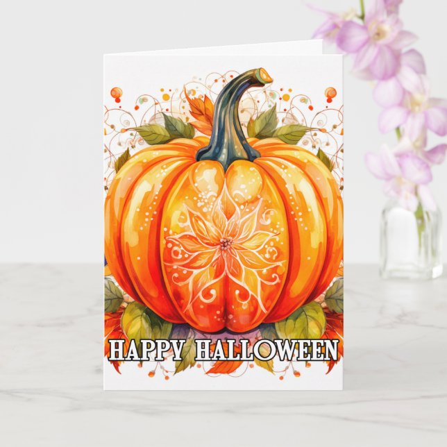Colourful Decoration Autumn Halloween Pumpkin Card (Orchid)