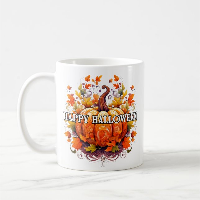 Colourful Decorative Autumn Halloween Pumpkin Coffee Mug (Left)