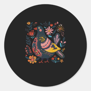 Colourful Decorative Bird Illustration Surrounded Classic Round Sticker