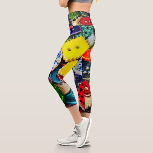 Colourful Decorative Buttons Capri Leggings