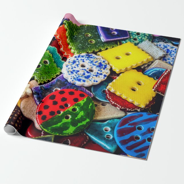 Colourful Decorative Buttons Wrapping Paper (Unrolled)