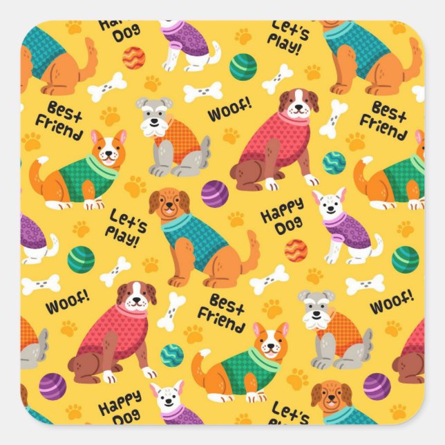 Colourful Decorative Dogs Square Sticker (Front)