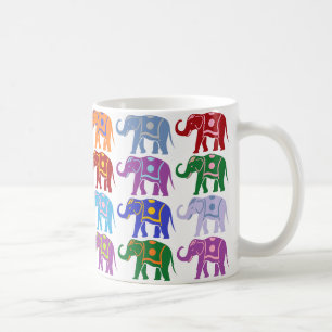 Colourful Decorative Elephants Pattern Coffee Mug