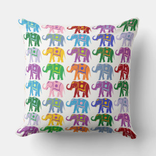 Colourful Decorative Elephants Pattern Cushion