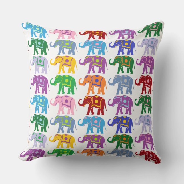 Colourful Decorative Elephants Pattern Cushion (Front)