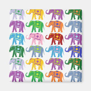 Colourful Decorative Elephants Pattern Magnet