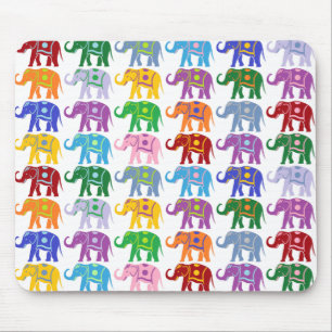 Colourful Decorative Elephants Pattern Mouse Mat