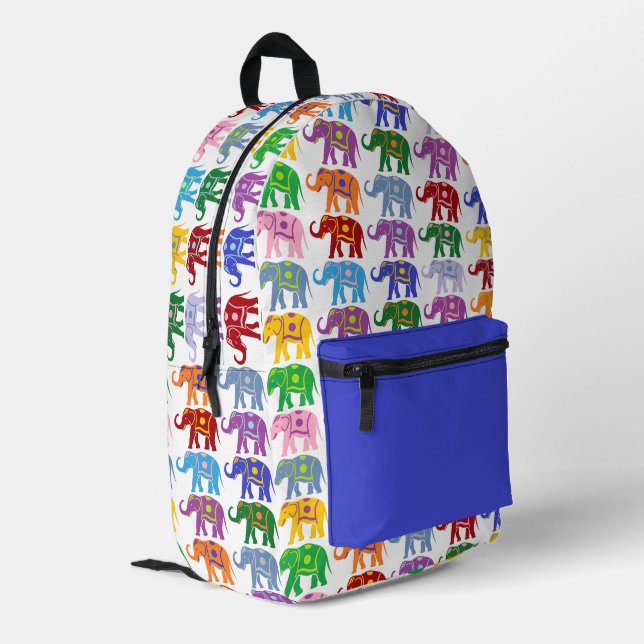 Colourful Decorative Elephants Pattern Printed Backpack (Back Corner Left)