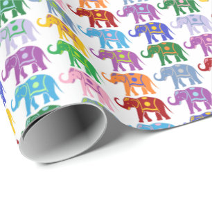 Colourful Decorative Elephants Pattern Wrapping Paper