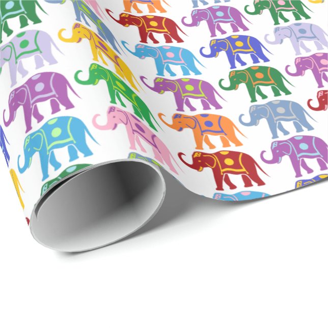 Colourful Decorative Elephants Pattern Wrapping Paper (Roll Corner)