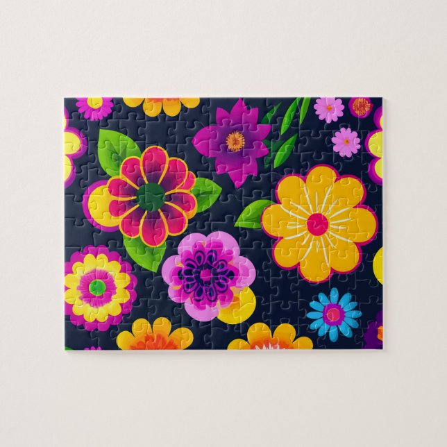 Colourful Decorative Floral Pattern Flowers Jigsaw Puzzle (Horizontal)