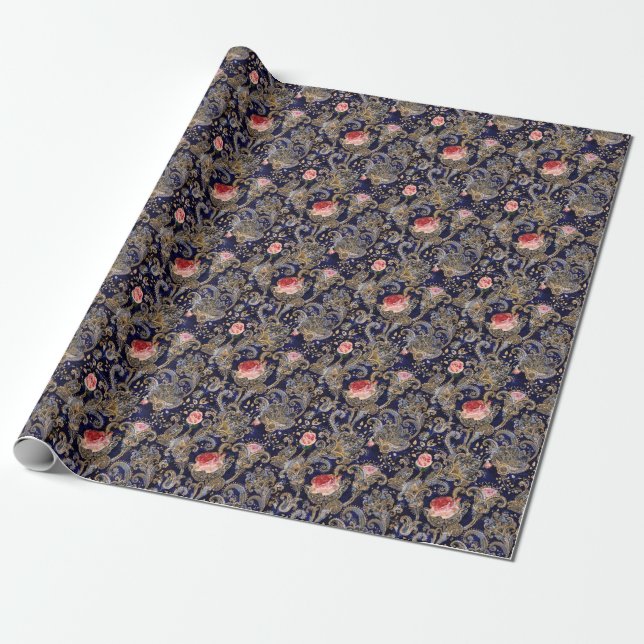 Colourful Decorative Flowers Batik Wrapping Paper (Unrolled)