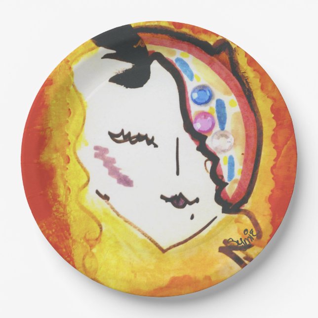 Colourful decorative paper plate with  face (Front)
