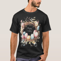 Colourful decorative wreath of Easter eggs with fl