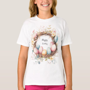 Colourful decorative wreath of Easter eggs with fl T-Shirt