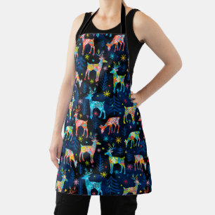 Colourful Deer Chrismas Tree Forest Star Snowflake Apron