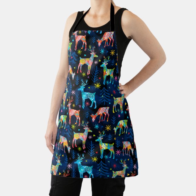 Colourful Deer Chrismas Tree Forest Star Snowflake Apron (Insitu)
