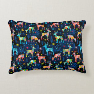 Colourful Deer Chrismas Tree Forest Star Snowflake Decorative Cushion