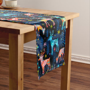 Colourful Deer Chrismas Tree Forest Star Snowflake Long Table Runner