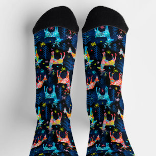 Colourful Deer Chrismas Tree Forest Star Snowflake Socks