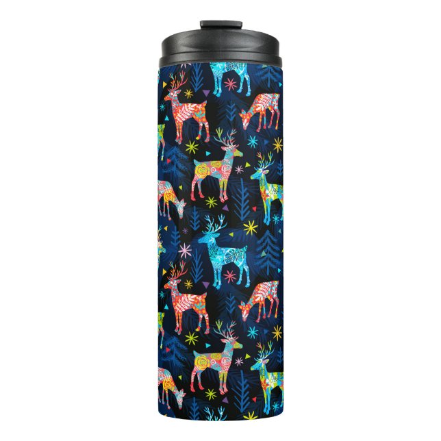 Colourful Deer Chrismas Tree Forest Star Snowflake Thermal Tumbler (Front)