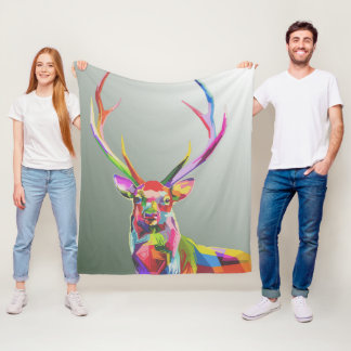 Colourful Deer Fleece Blanket