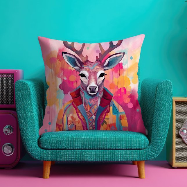 Colourful Deer Throw Pillow (Creator Uploaded)