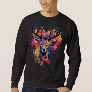 Colourful Deer Wildlife Animal Lover Splash Art Sweatshirt