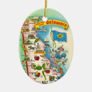 Colourful Delaware Map  Ceramic Tree Decoration
