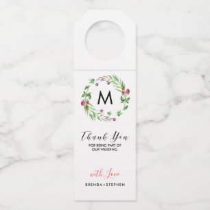 Colourful delicate flowers wreath frame bottle tag