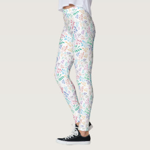 Colourful Delicate Leafs Pattern Leggings