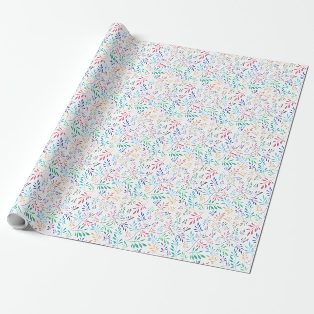 Colourful Delicate Leafs Seamless Pattern Wrapping Paper (Unrolled)