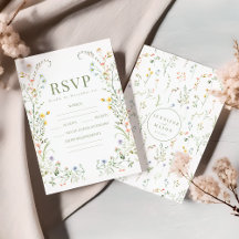 Colourful delicate wildflower Wedding RSVP cards