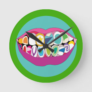 Colourful Dentist Office Tooth Teeth Smile Round Clock