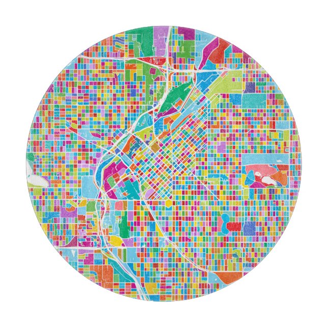 Colourful Denver Map Cutting Board (Front)